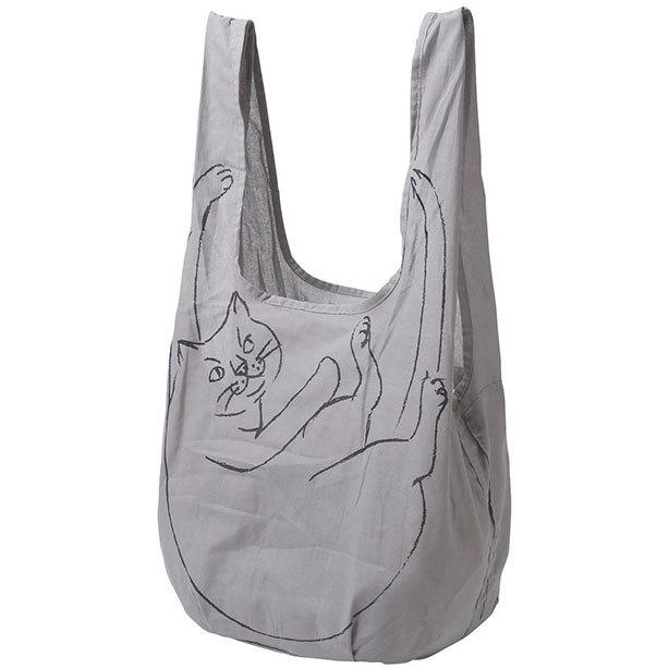 猫イラスト ルートート EU.ルーショッパーグランデ.マルシェ-A ネコ ねこ 猫 A4サイズ収納 エコバッグ ショッピングバッグ ROOTOTE グレー | ROOTOTE