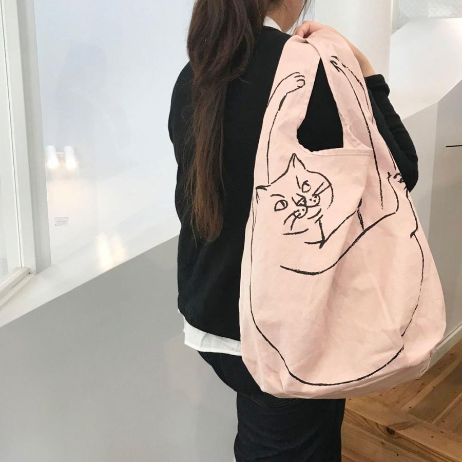 猫イラスト ルートート EU.ルーショッパーグランデ.マルシェ-A ネコ ねこ 猫 A4サイズ収納 エコバッグ ショッピングバッグ ROOTOTE グレー | ROOTOTE | 05