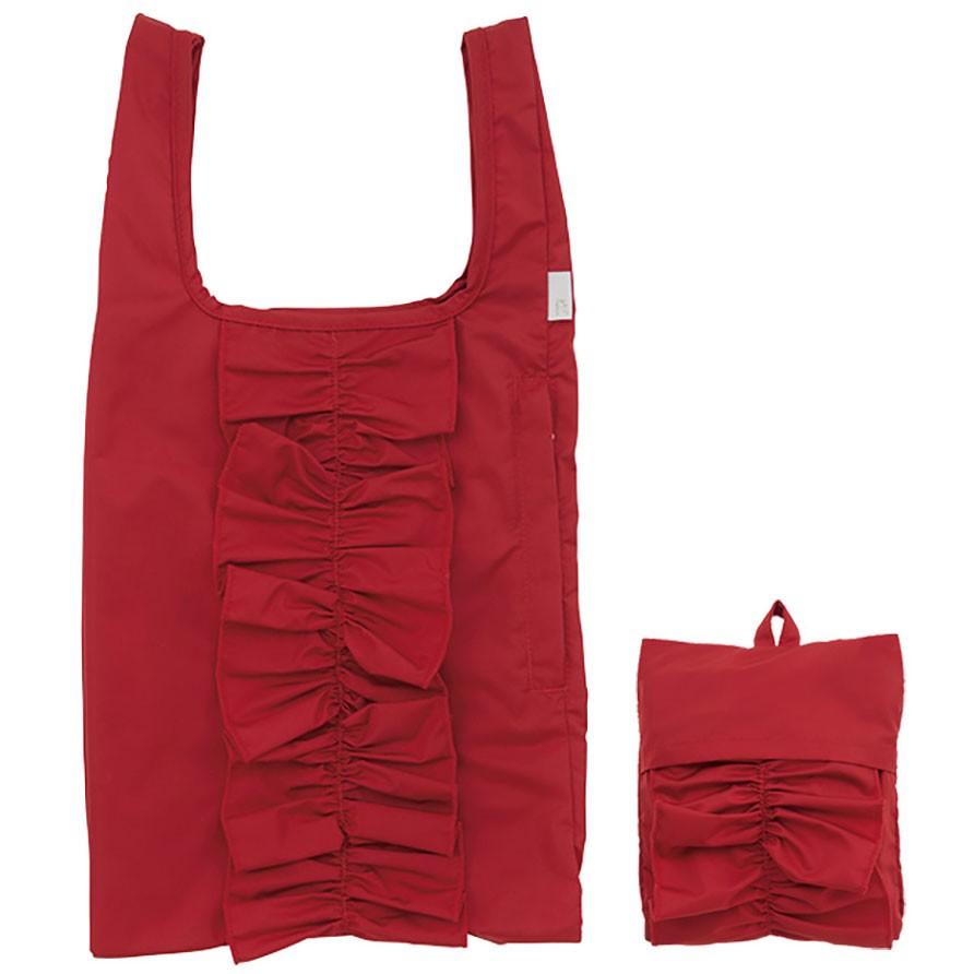 エコバッグ ルートート EU.ルーショッパーミッドフリル-A エレガント フリル付き 折りたたみ ショッピングバッグ ROOTOTE レッド | ROOTOTE