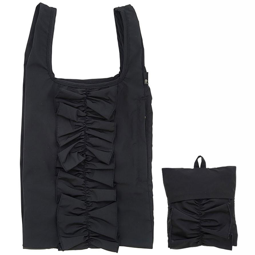 エコバッグ ルートート EU.ルーショッパーミッドフリル-A エレガント フリル付き 折りたたみ ショッピングバッグ ROOTOTE ブラック | ROOTOTE