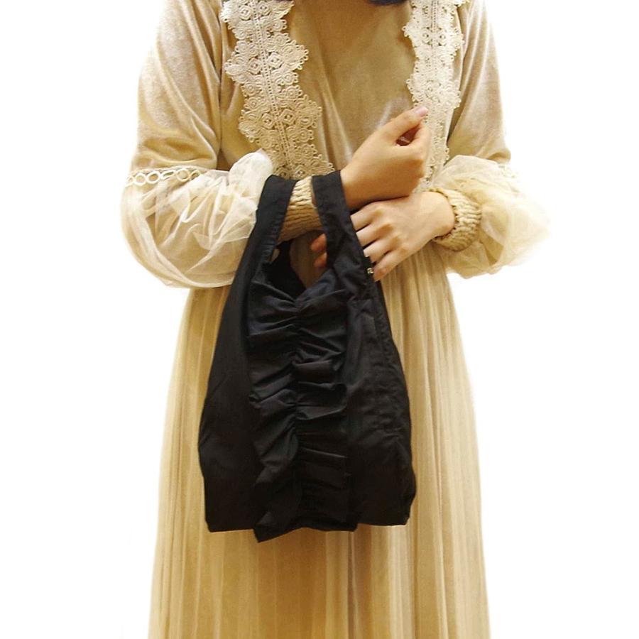 エコバッグ ルートート EU.ルーショッパーミッドフリル-A エレガント フリル付き 折りたたみ ショッピングバッグ ROOTOTE ブラック | ROOTOTE | 01