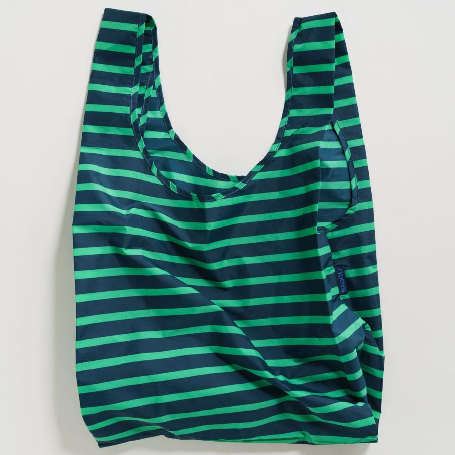エコバッグ BAGGU 正規品 STANDARD BAGGU レジ袋 コンパクト 折りたたみ ショッピングバッグ バグゥ ストライプ ネイビーｘアロエグリーン | BAGGU
