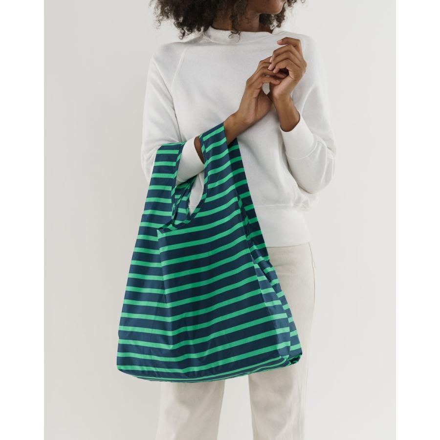 エコバッグ BAGGU 正規品 STANDARD BAGGU レジ袋 コンパクト 折りたたみ ショッピングバッグ バグゥ ストライプ ネイビーｘアロエグリーン | BAGGU | 02