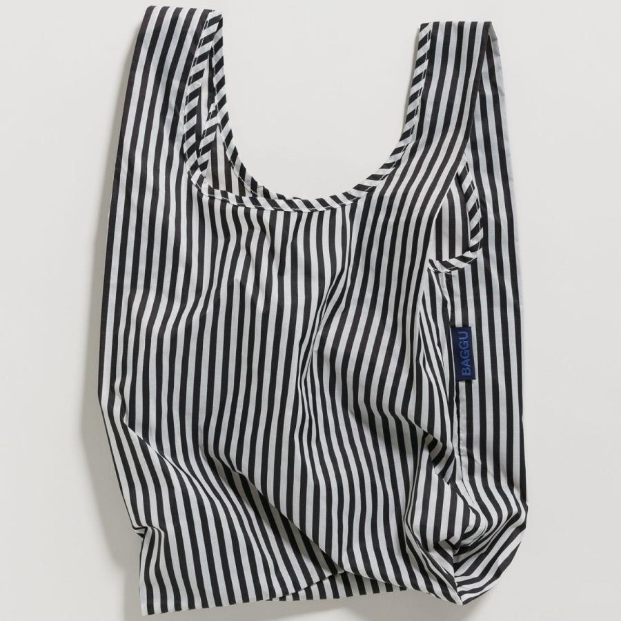 エコバッグ BAGGU 正規品 BABY BAGGU レジ袋 ポーチ付き 小さめサイズ 折りたたみ ショッピングバッグ バグゥ ストライプ ブラックxホワイト | BAGGU