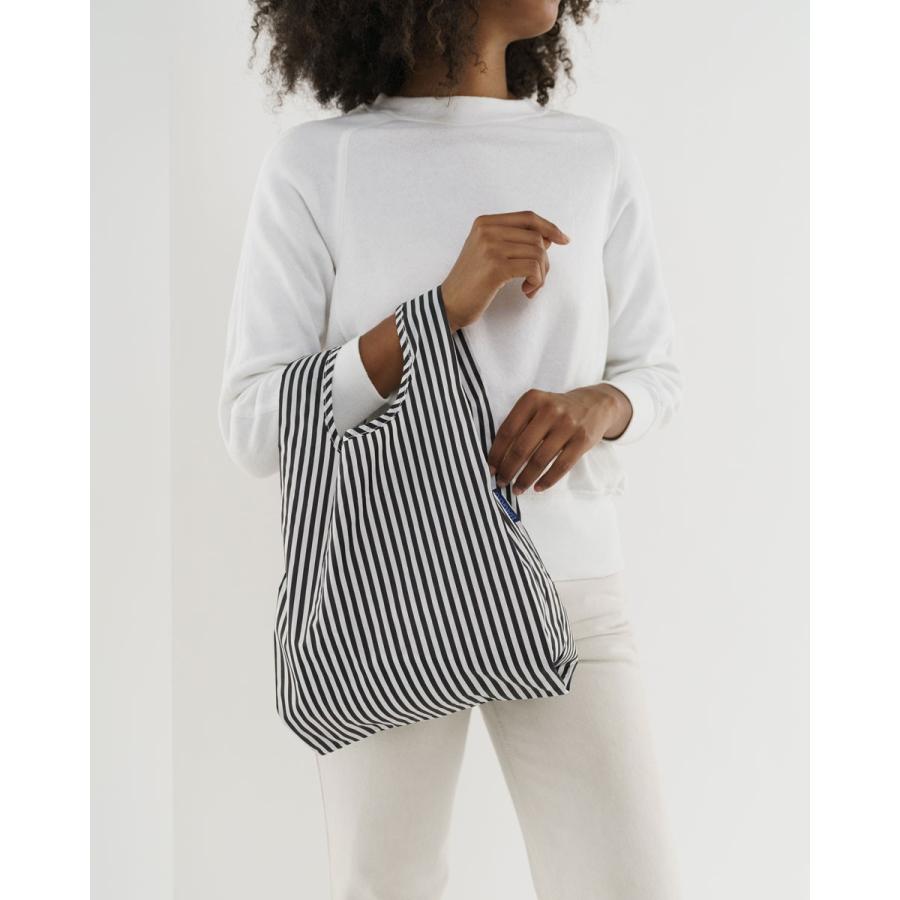 エコバッグ BAGGU 正規品 BABY BAGGU レジ袋 ポーチ付き 小さめサイズ 折りたたみ ショッピングバッグ バグゥ ストライプ ブラックxホワイト | BAGGU | 01