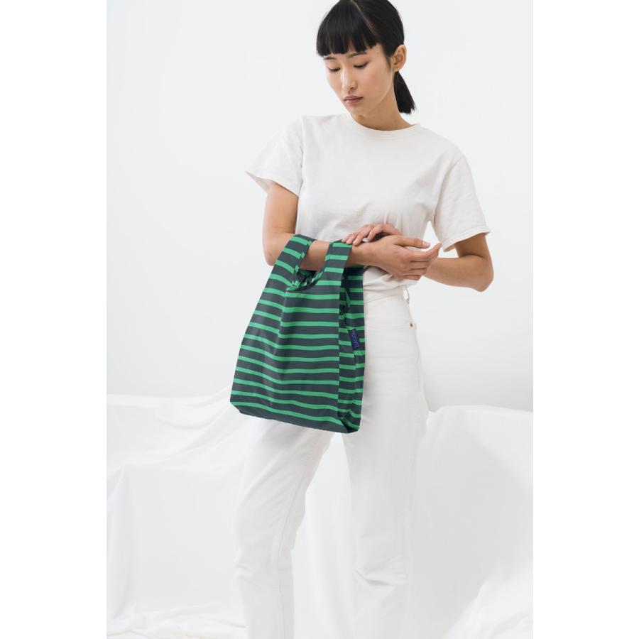 エコバッグ BAGGU 正規品 BABY BAGGU レジ袋 ポーチ付き 小さめサイズ 折りたたみ ショッピングバッグ バグゥ ストライプ ネイビーxアロエグリーン | BAGGU | 01