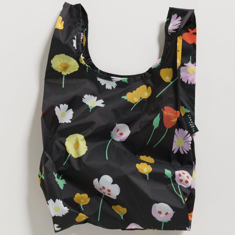 エコバッグ BAGGU 正規品 BABY BAGGU レジ袋 ポーチ付き 小さめサイズ 折りたたみ ショッピングバッグ バグゥ ブラックワイルドフラワー | BAGGU