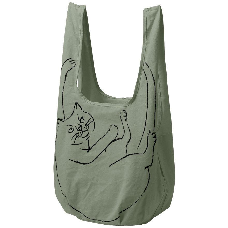 猫イラスト ルートート EU.ルーショッパーグランデ.マルシェ-A ネコ ねこ 猫 A4サイズ収納 エコバッグ ショッピングバッグ ROOTOTE オリーブ | ROOTOTE