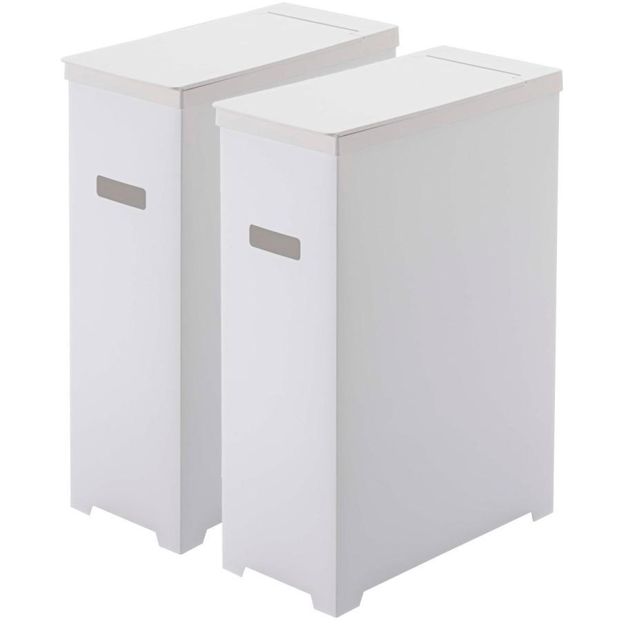 ゴミ箱 正規品 TOWER タワー スリム蓋付きゴミ箱 45L 2個組 薄型 45リットル ダストボックス ごみ箱 山崎実業 ホワイト＆ホワイト | tower