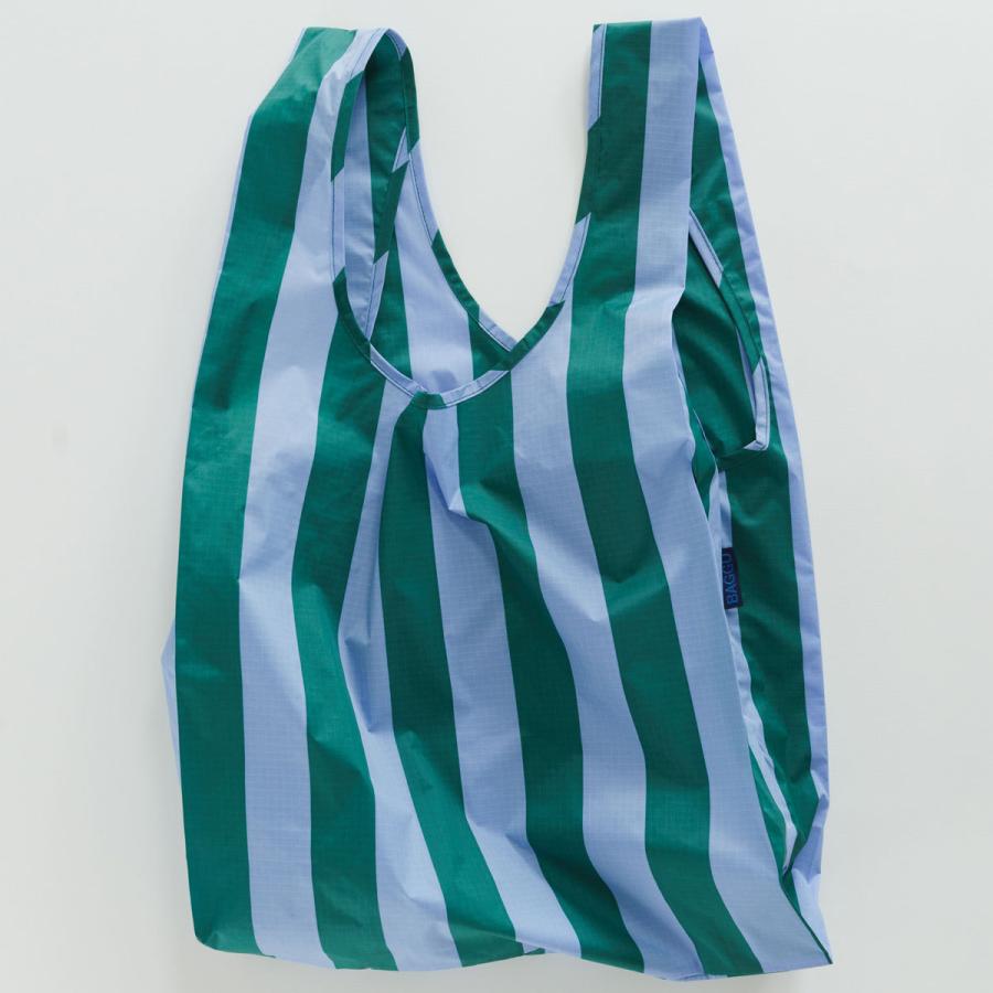 エコバッグ BAGGU 正規品 STANDARD BAGGU コンパクト マチ広 大きめサイズ 収納ポーチ 折りたたみ バグゥ ストライプ　サックスxグリーン | BAGGU