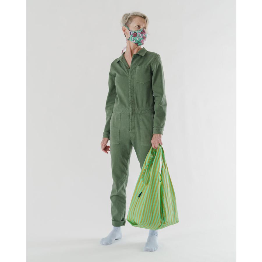 エコバッグ BAGGU 正規品 STANDARD BAGGU コンパクト マチ広 大きめサイズ 収納ポーチ 折りたたみ バグゥ ストライプ　グリーンxブロンズ | BAGGU | 01