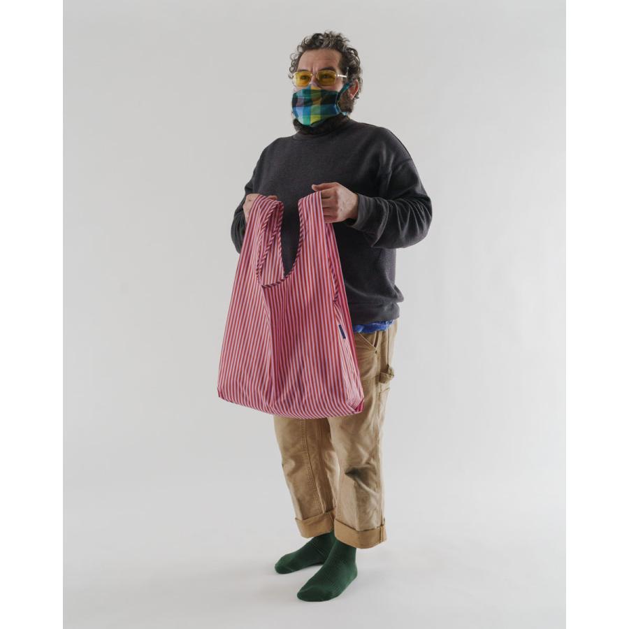 エコバッグ BAGGU 正規品 STANDARD BAGGU コンパクト マチ広 大きめサイズ 収納ポーチ 折りたたみ バグゥ ストライプ　チェリーレッドxピンク | BAGGU | 01