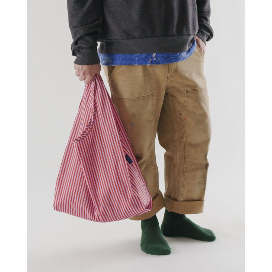 エコバッグ BAGGU 正規品 STANDARD BAGGU コンパクト マチ広 大きめサイズ 収納ポーチ 折りたたみ バグゥ ストライプ　チェリーレッドxピンク | BAGGU | 02