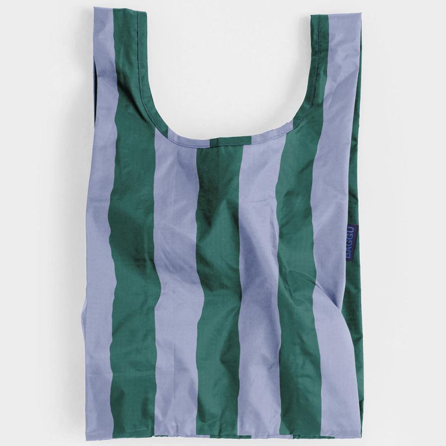 エコバッグ BAGGU 正規品 BABY BAGGU コンパクト マチ広 小さめサイズ 収納ポーチ 折りたたみ バグゥ ストライプ サックスxグリーン | BAGGU