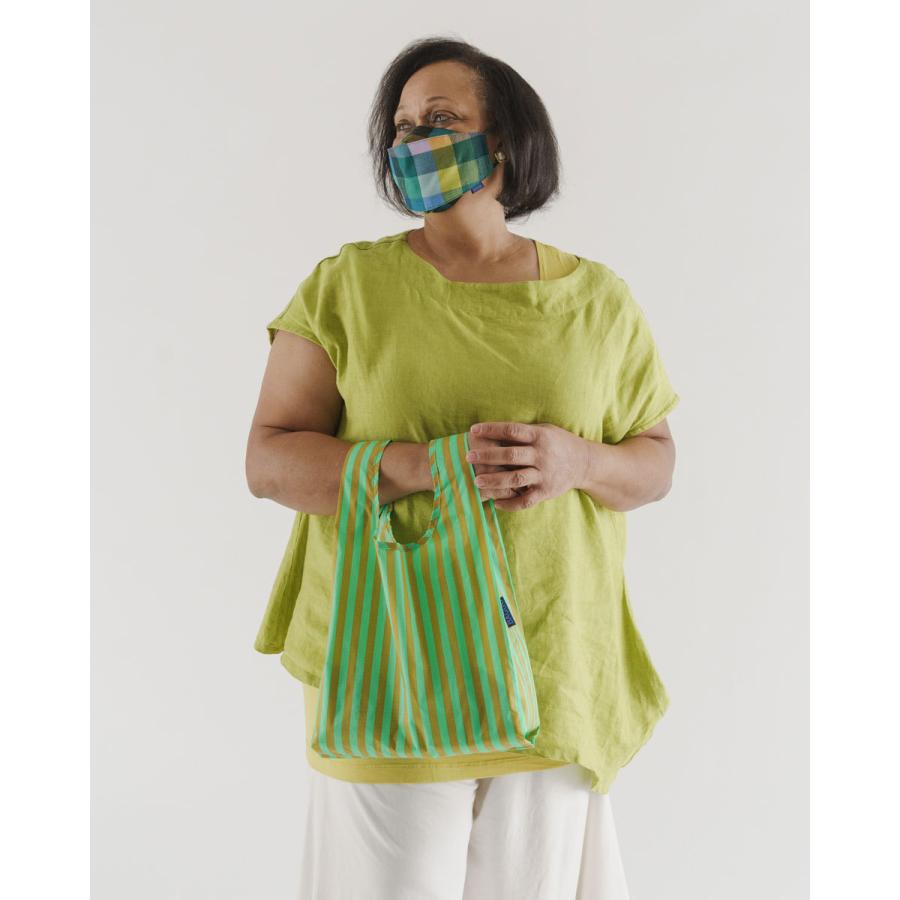エコバッグ BAGGU 正規品 BABY BAGGU コンパクト マチ広 小さめサイズ 収納ポーチ 折りたたみ バグゥ ストライプ グリーンxブロンズ | BAGGU | 01