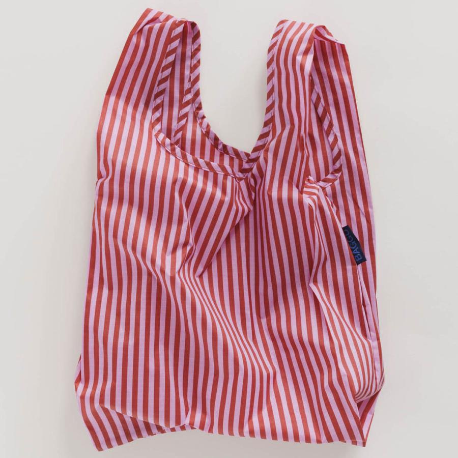 エコバッグ BAGGU 正規品 BABY BAGGU コンパクト マチ広 小さめサイズ 収納ポーチ 折りたたみ バグゥ ストライプ チェリーレッドxピンク | BAGGU