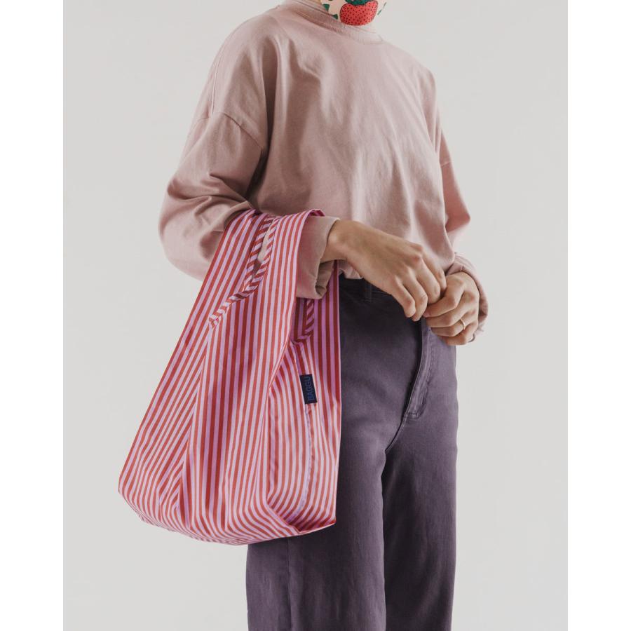 エコバッグ BAGGU 正規品 BABY BAGGU コンパクト マチ広 小さめサイズ 収納ポーチ 折りたたみ バグゥ ストライプ チェリーレッドxピンク | BAGGU | 02