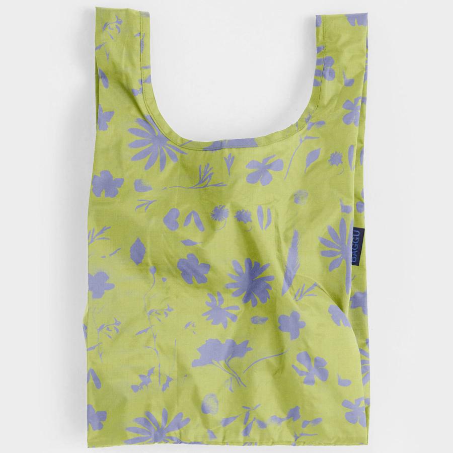 エコバッグ BAGGU 正規品 BABY BAGGU コンパクト マチ広 小さめサイズ 収納ポーチ 折りたたみ バグゥ サンプリントフラワー ライム | BAGGU