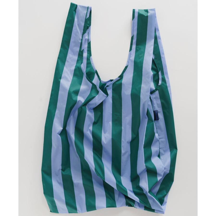 エコバッグ BAGGU 正規品 BIG BAGGU コンパクト マチ広 超大きめサイズ 収納ポーチ 折りたたみ ショッピングバッグ バグゥ ストライプ サックスxグリーン | BAGGU