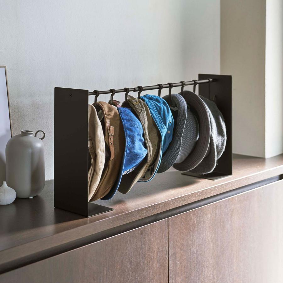 帽子収納アイデア 正規品 TOWER タワー 帽子収納スタンド 伸縮可能 フック 複数個 おしゃれ シンプル 帽子掛け 帽子フック 山崎実業 ブラック | tower