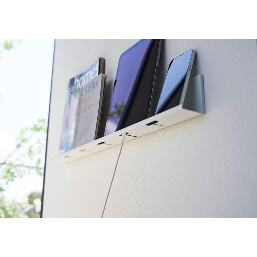 壁面収納 tower タワー 石こうボード壁対応タブレット＆ブック棚 タブレットスタンド リモコンラック スリム 壁掛け 飾り棚 ディスプレイ棚 山崎実業 ホワイト | tower | 06