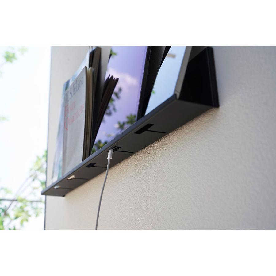 壁面収納 tower タワー 石こうボード壁対応タブレット＆ブック棚 タブレットスタンド リモコンラック スリム 壁掛け 飾り棚 ディスプレイ棚 山崎実業 ブラック | tower | 06
