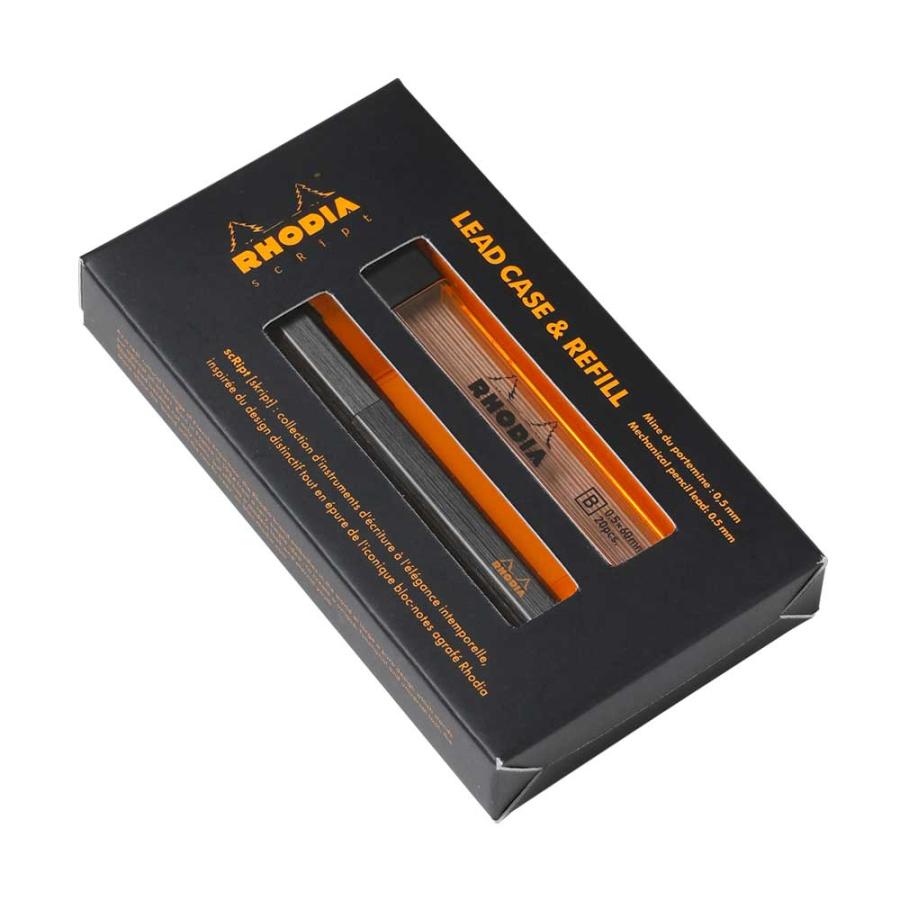 シャー芯ケース RHODIA ロディア スクリプト リードケース ＆ レフィル 六角形軸 ヘアライン加工 高級文具 芯ケース 正規品 ブラック | RHODIA | 01
