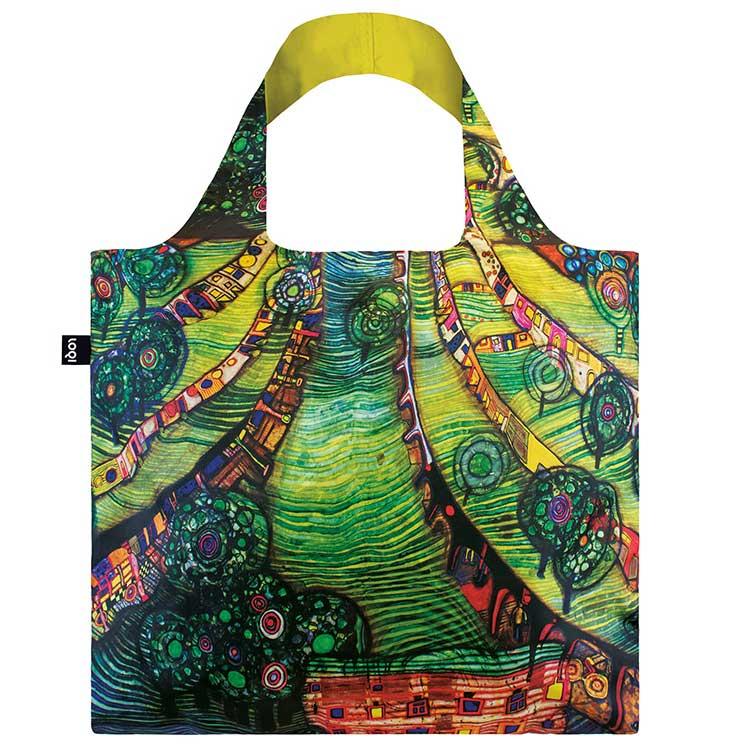 エコバッグ LOQI 正規品 Recycled Bag 撥水加工 大容量 折りたたみ ローキー MUSEUM Collection フンデルトヴァッサー/781 グリーン タウン | 