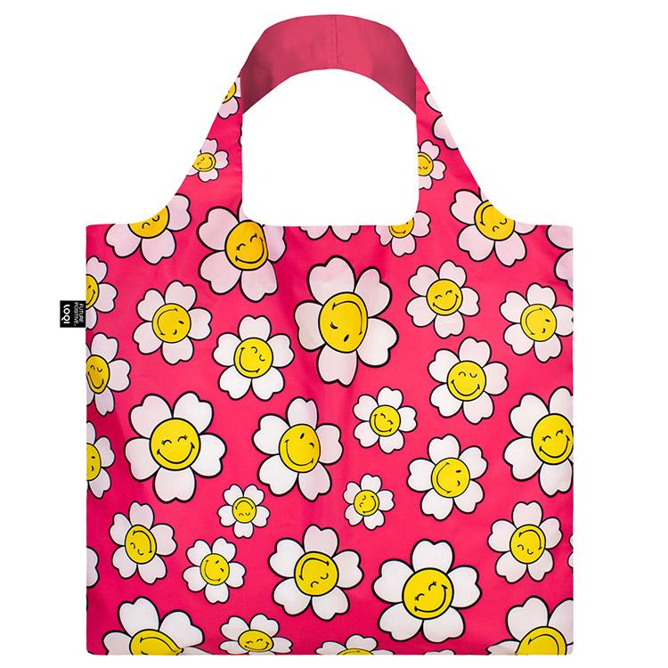 エコバッグ LOQI 正規品 Recycled Bag トート型 大容量 折りたたみ ローキー JP Flower Collection SMILEY Bag 日本限定 スマイリー バッグ/ラズベリー | 