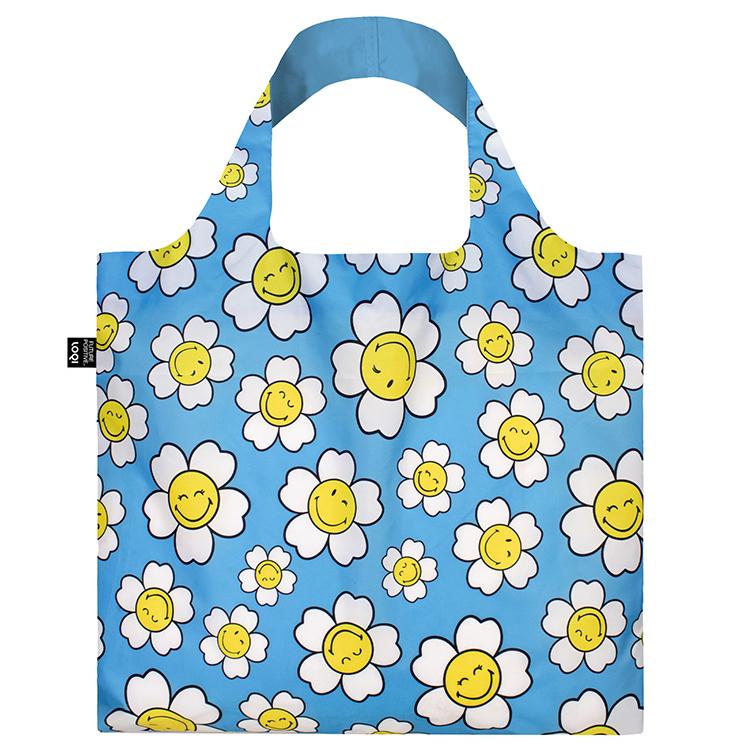 エコバッグ LOQI 正規品 Recycled Bag トート型 大容量 折りたたみ ローキー JP Flower Collection SMILEY Bag 日本限定 スマイリー バッグ/アクエリアス | 