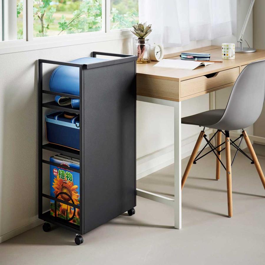 キャスター付きワゴン tower タワー 目隠しワゴン L 子供部屋 書斎 リビング 寝室 収納ワゴン スチールラック 山崎実業 正規品 1420 ブラック | tower