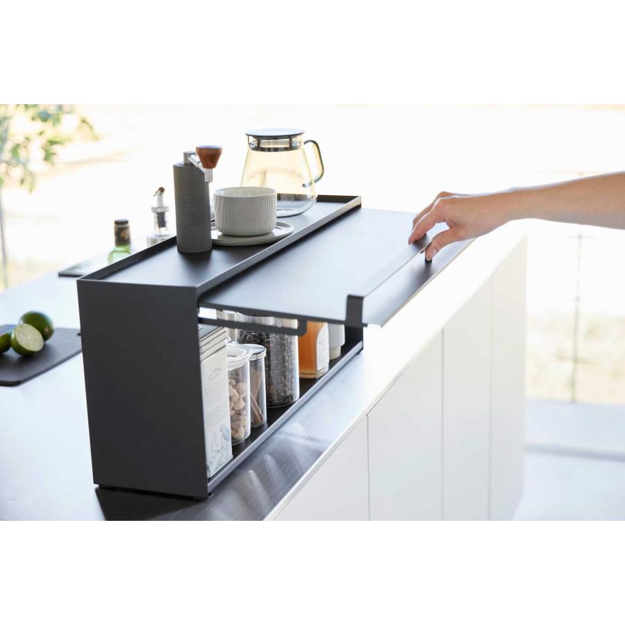 カウンター上収納 tower タワー 前が開くキッチンカウンター上収納ラック D15 カウンター上収納庫 スリム キッチンカウンター上ラック 山崎実業 1453 ブラック | tower | 05