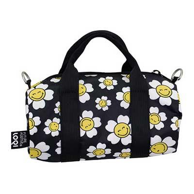 ミニバッグ LOQI 正規品 Small Weekender 日本限定 ショルダー フラワー スマイル ミニドラムバッグ ローキー Smiley Collection ブラック | LOQI