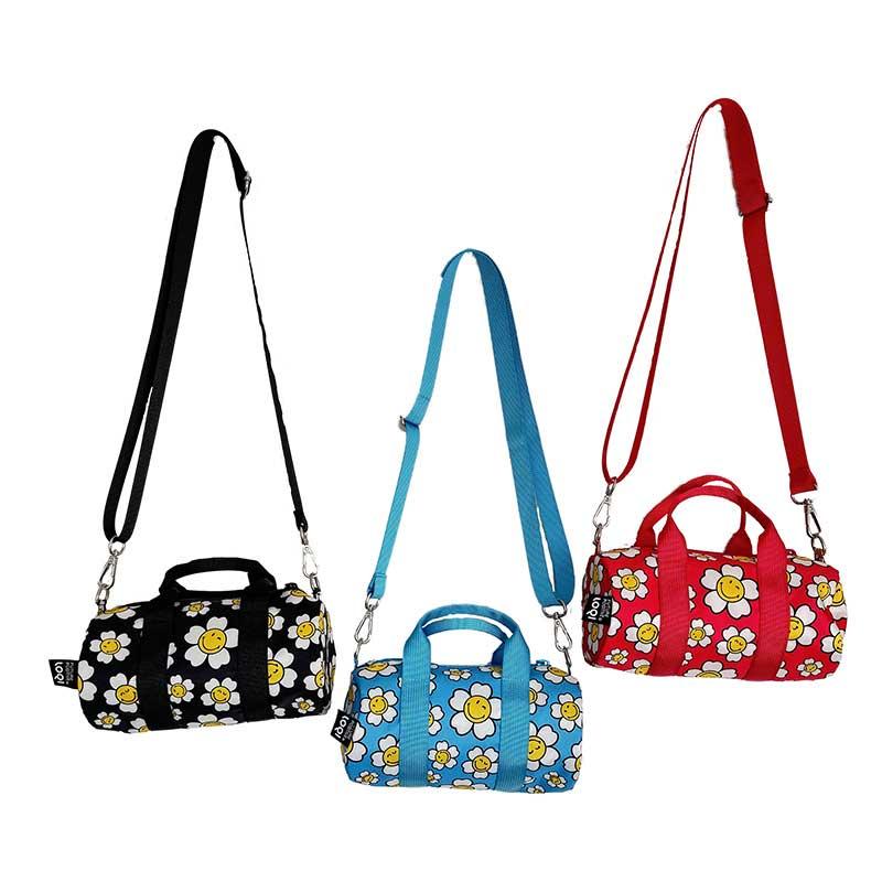 ミニバッグ LOQI 正規品 Small Weekender 日本限定 ショルダー フラワー スマイル ミニドラムバッグ ローキー Smiley Collection ブラック | LOQI | 01