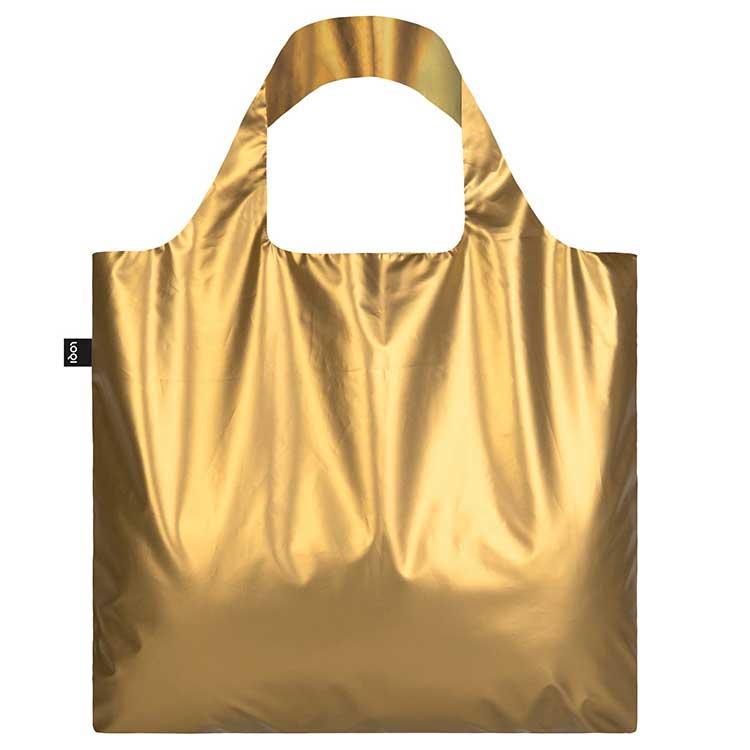 折りたたみトート エコバッグ LOQI 正規品 Metallic Bag with Mini Zip Pouch 撥水加工 メタリックシリーズ 大きめ ローキー メタリック マットゴールド | LOQI