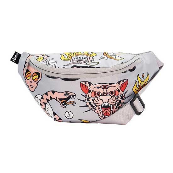 ボディバッグ LOQI 正規品 Recycled Bum Bag バムバッグ 撥水加工 ローキー ARTIST Collection SNASK スナスク / タイガー スネーク ビール グレー | LOQI | 01