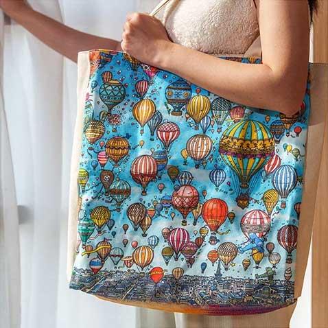 トートバッグ paperblanks ペーパーブランクス コットントートバッグ イギリス 大容量 大きめ 絵画 トート バッグ 正規品 気球の空&夕焼け空を気球に乗って | paperblanks | 01