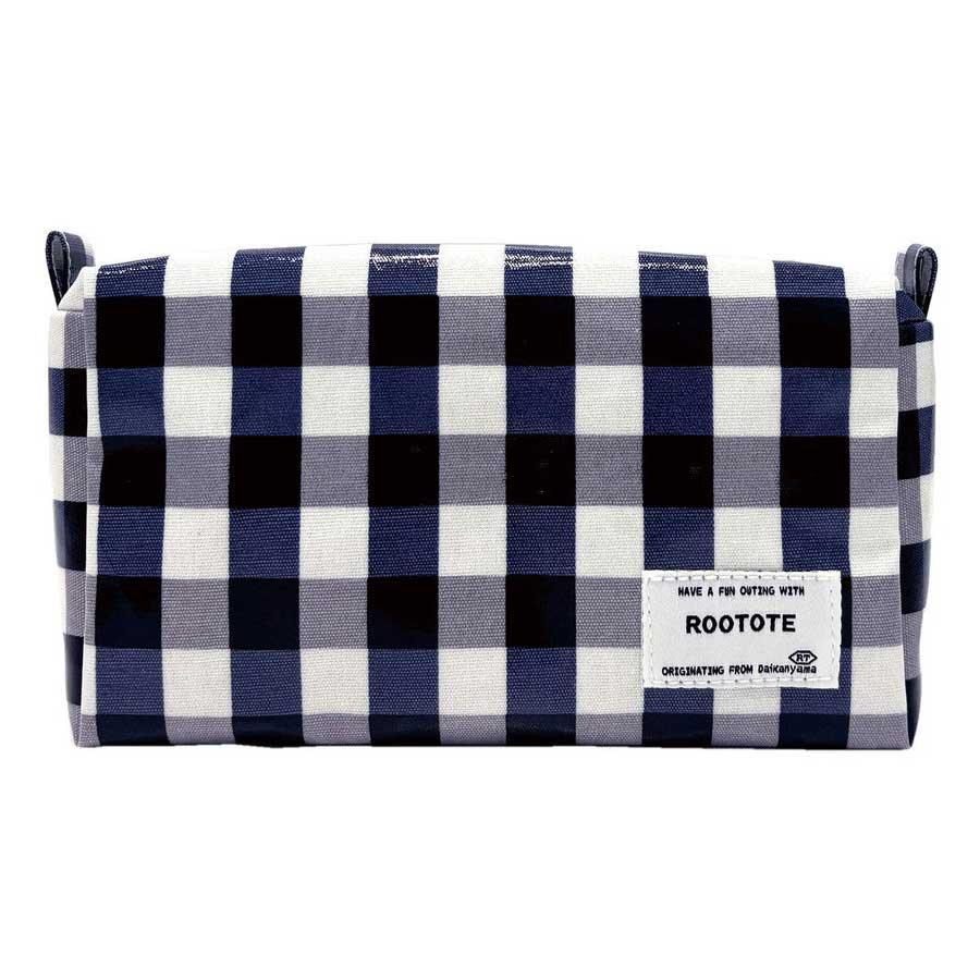 ポーチ ROOTOTE ルートート WR.ポーチ.ラミネート-Q 立体ポーチ ウィズルー 立体型 正規品 ギンガムチェック ネイビー | ROOTOTE