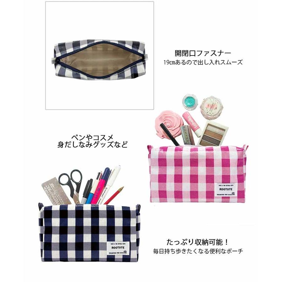 ポーチ ROOTOTE ルートート WR.ポーチ.ラミネート-Q 立体ポーチ ウィズルー 立体型 正規品 ギンガムチェック ネイビー | ROOTOTE | 07