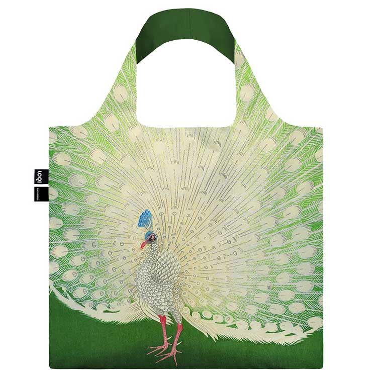 折りたたみトート エコバッグ LOQI 正規品 Recycled Bag Pouch Set 撥水加工 ローキー MUSEUM Collection 小原古邨（オハラ・コソン） / 孔雀（ピーコック） | LOQI