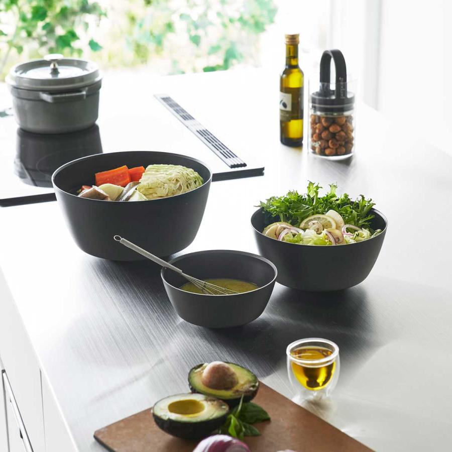レンジボウル tower タワー 傾けて混ぜやすい調理ボウル 3点セット 電子レンジ対応 電子レンジ対応ボウル 料理ボウル 山崎実業 正規品 1392 ブラック | tower
