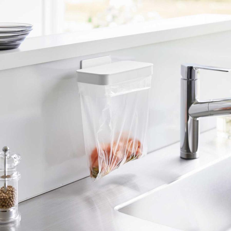 ポリ袋ホルダー tower タワー マグネット蓋付きポリ袋ホルダー ふた付き 生ゴミ 三角コーナー ゴミ箱 ゴミ袋ホルダー 山崎実業 正規品 1919 ホワイト | tower