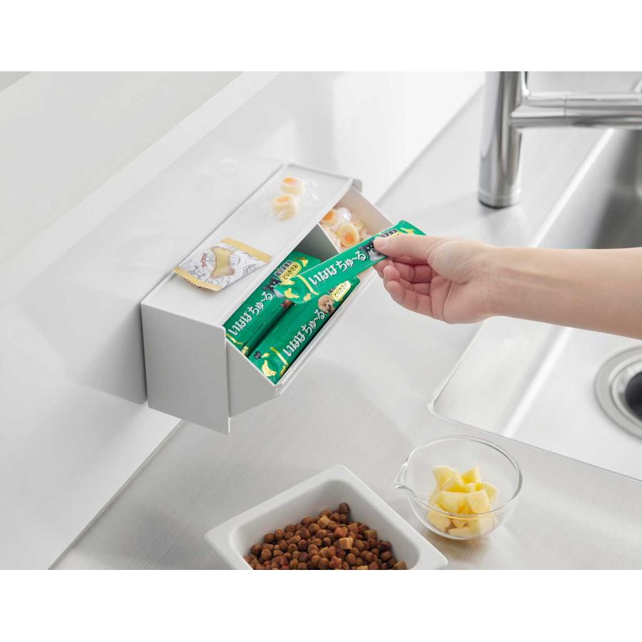 ペット用品 nooks ヌークス マグネットペットおやつ収納ケース 蓋付き スタッキング可 犬用 猫用 山崎実業 正規品 1983 ホワイト | 山崎実業 | 07