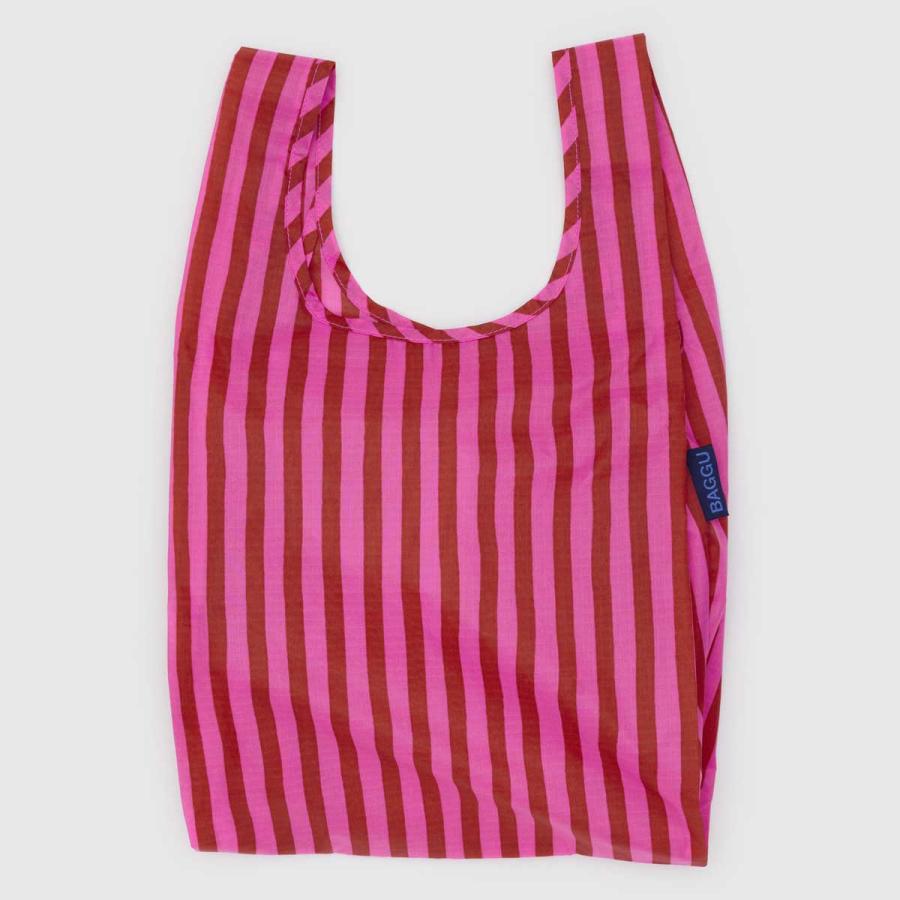 エコバッグ BAGGU バグゥ 2025新作夏 ベビーバグゥ バグー ポーチ付き レジ袋型 小さめ 折りたたみ バグー 正規品 ピンク＆レッドペイントストライプ | BAGGU