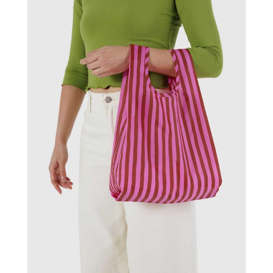 エコバッグ BAGGU バグゥ 2025新作夏 ベビーバグゥ バグー ポーチ付き レジ袋型 小さめ 折りたたみ バグー 正規品 ピンク＆レッドペイントストライプ | BAGGU | 01