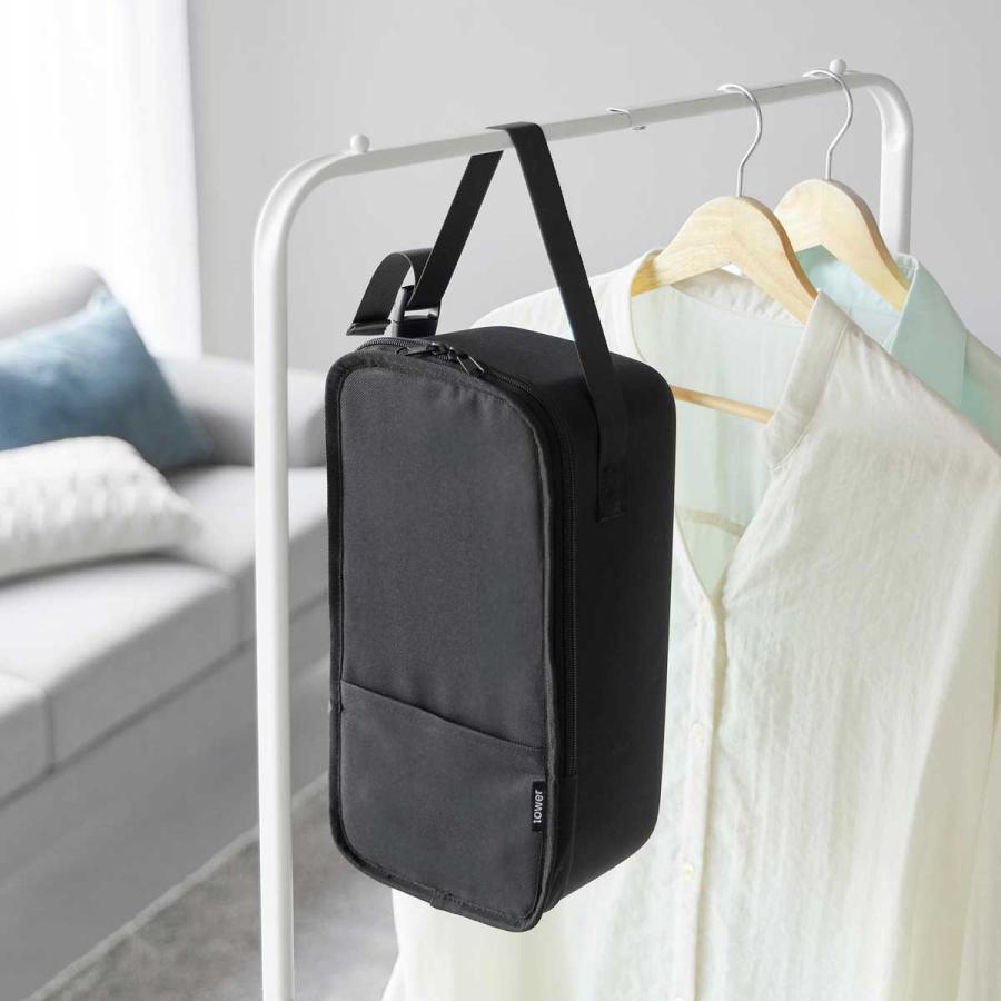 衣類ハンディースチーマー収納 tower タワー スチームアイロン収納ケース 衣類スチーマー収納置 ハンディースチーマー収納 山崎実業 正規品 10138 ブラック | tower