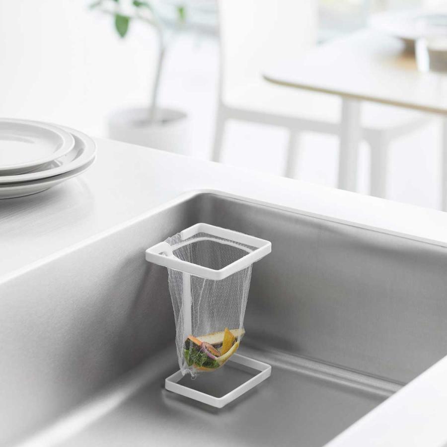 水切りネット用ホルダー tower タワー コーナーに置ける水切りネットホルダー スクエア スリム コンパクト 三角コーナー 山崎実業 正規品 10205 ホワイト | tower
