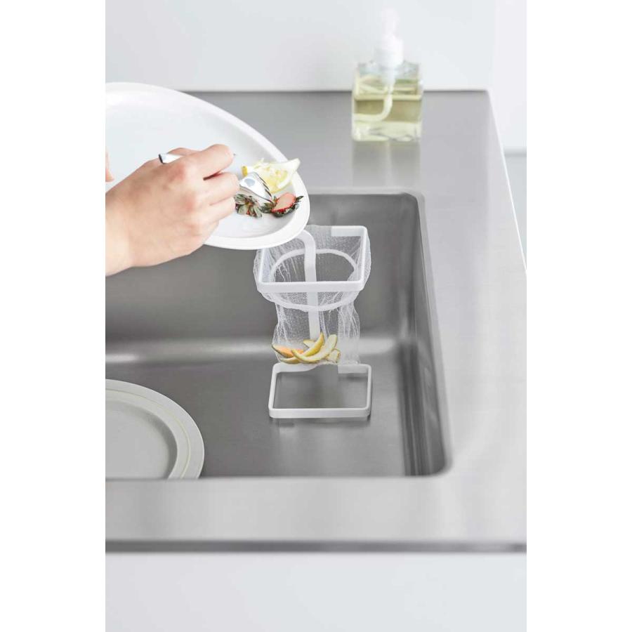 水切りネット用ホルダー tower タワー コーナーに置ける水切りネットホルダー スクエア スリム コンパクト 三角コーナー 山崎実業 正規品 10205 ホワイト | tower | 05
