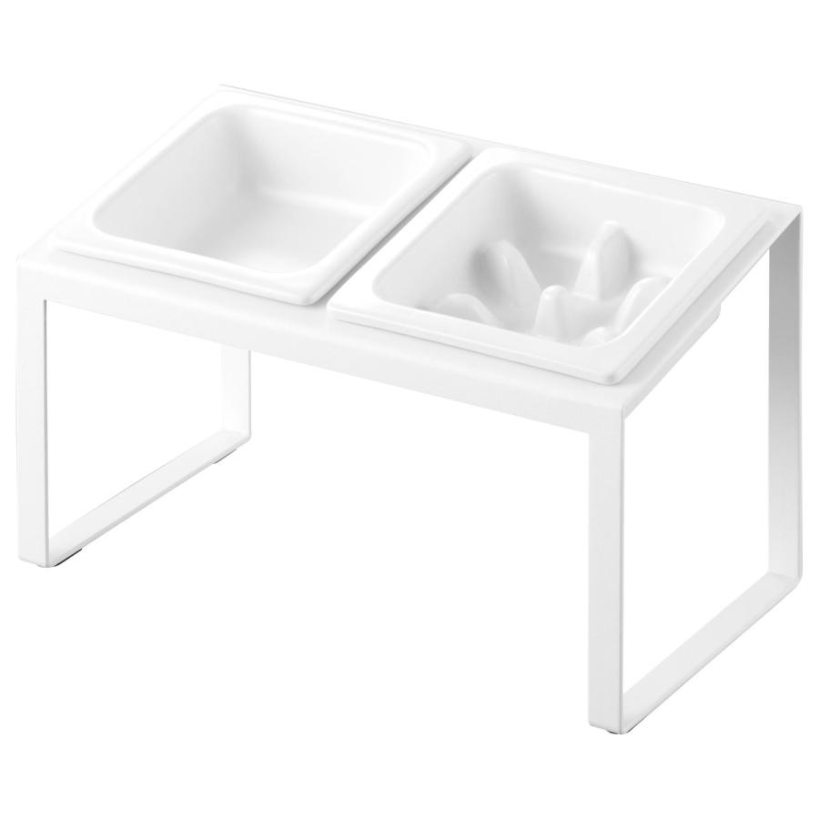 ペットフードボウル nooks ヌークス 早食い防止ペットフードボウルスタンドセット 斜めハイタイプ 陶器  犬猫用 ペット用品 山崎実業 正規品 10241 ホワイト | 山崎実業 | 01