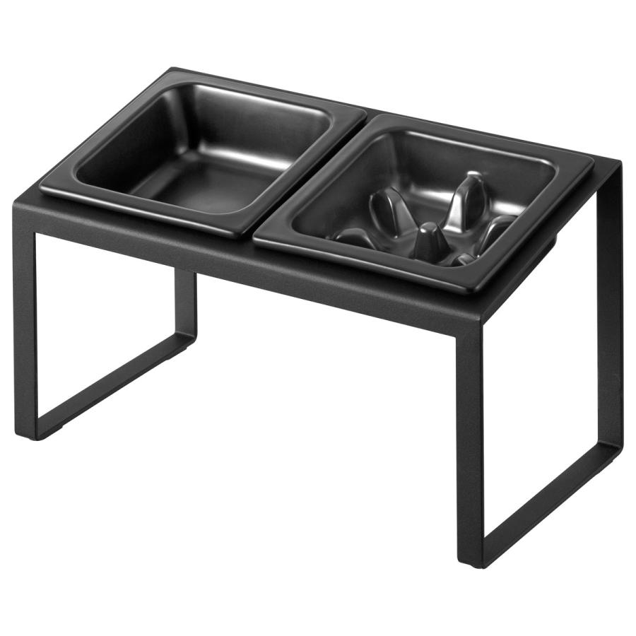 ペットフードボウル nooks ヌークス 早食い防止ペットフードボウルスタンドセット 斜めハイタイプ 陶器  犬猫用 ペット用品 山崎実業 正規品 10242 ブラック | 山崎実業 | 01